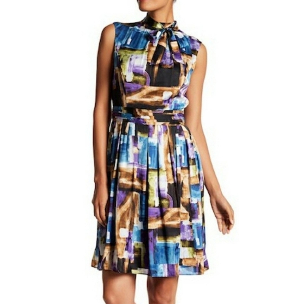Ellen Tracy high neck/mock turtleneck tie dress with pockets size 8